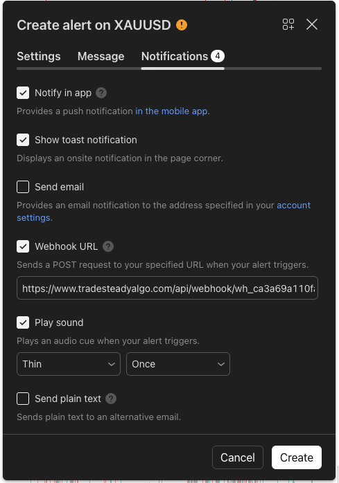 TradingView Create Alert dialog
